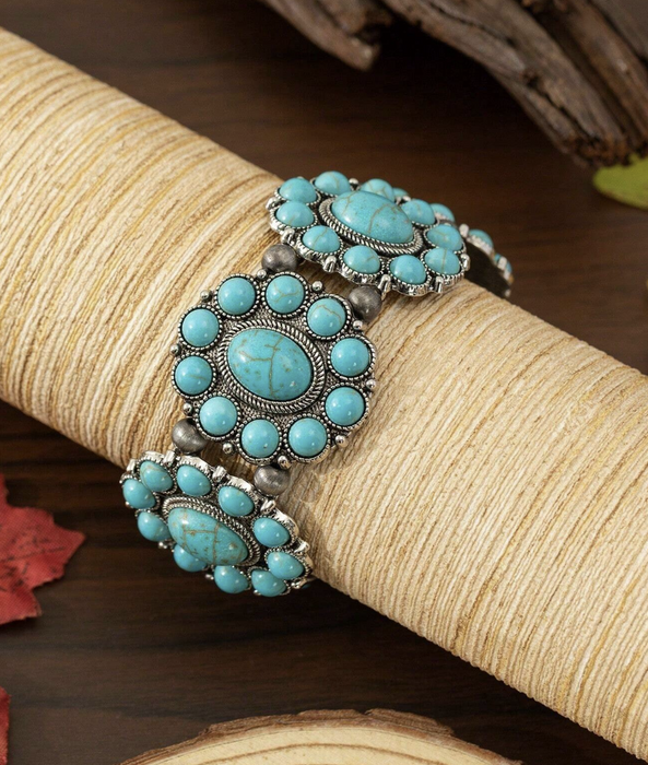 Latest Bohemian Inspired, Vintage Style Elastic Turquoise Beaded Bracelet