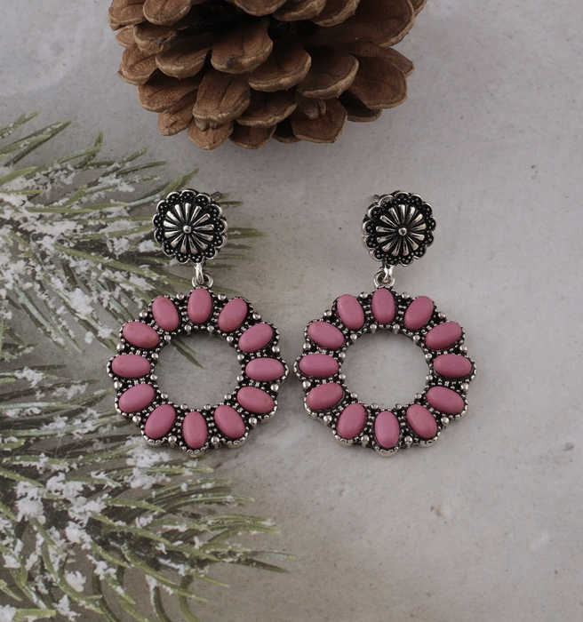 Western Style Cowboy And Pink Stone Designed Earrings