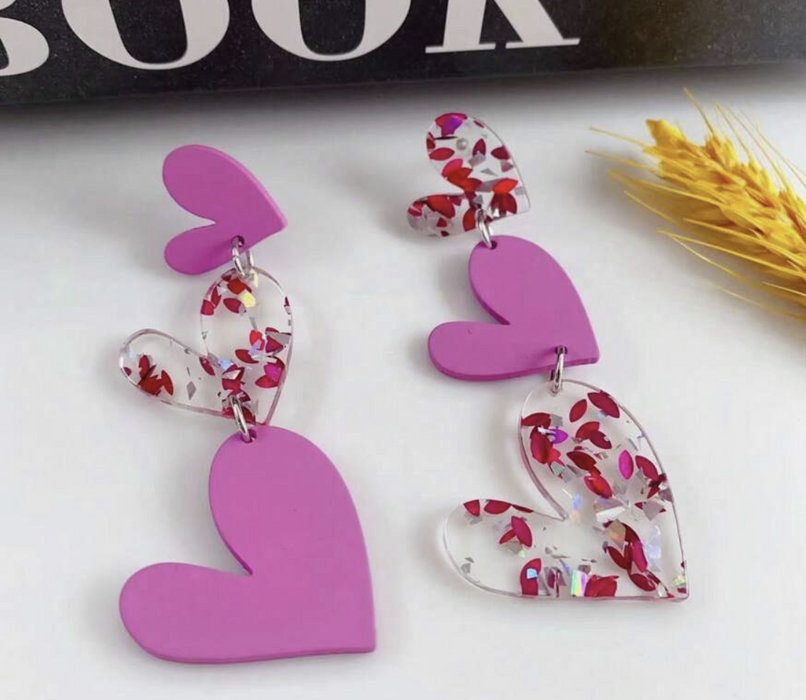 1pair Acrylic Heart Shaped Glitter Shiny Dangle Earrings