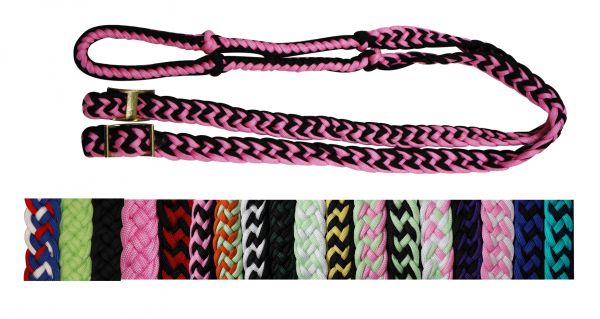 Showman ® braided nylon barrel reins with easy grip knots- BLACK