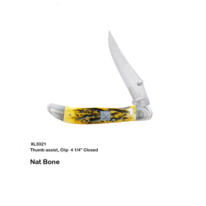 TWISTED X  KNIFES- 4 1/4" CLOSED YELLOW BONE STOCKMAN