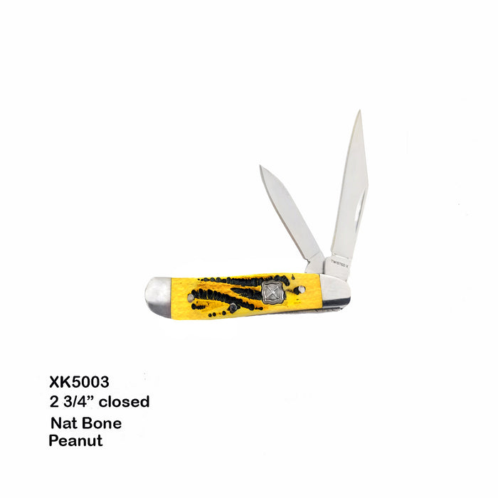 TWISTED X FOLDING KNIVES- 2 2/3" CLOSED NATURAL BONE, PEANUT