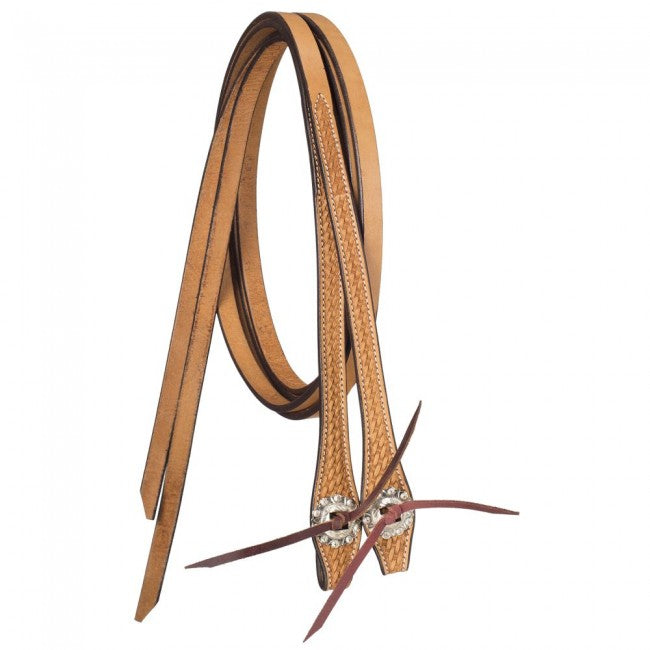 31'' Tough1® 8' Basket Tooled Split Reins with Silver Conchos