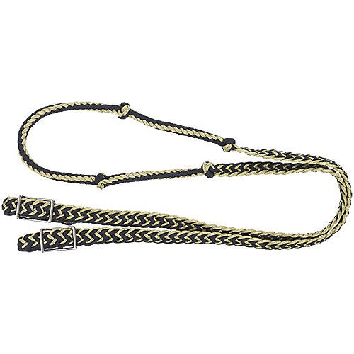 Tough1® Metallic Cord Knotted Roping Reins - BLACK/GOLD