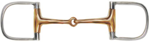 Showman Stainless Steel d-ring style bit with 3" D cheek. Copper 5" broken mouth piece