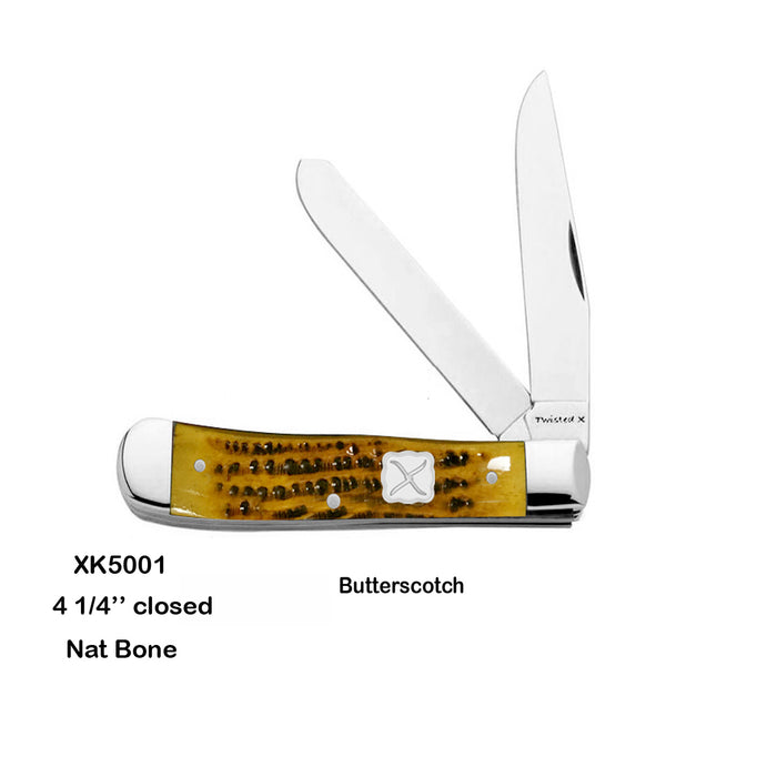 TWISTED X  KNIFES- 4 1/4" CLOSED BUTTERSCOTCH TRAPPER