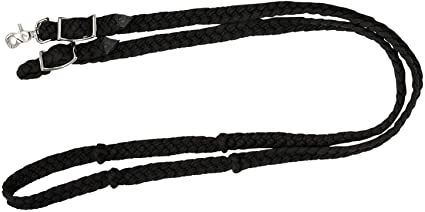 TOUGH1 DELUXE KNOTTED CORD ROPING REINS - BLACK