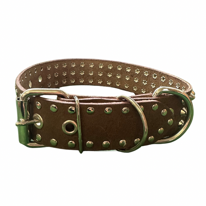 Dog collar with spikes - brown/leather - collar de perro - café/piel - MEDIUM