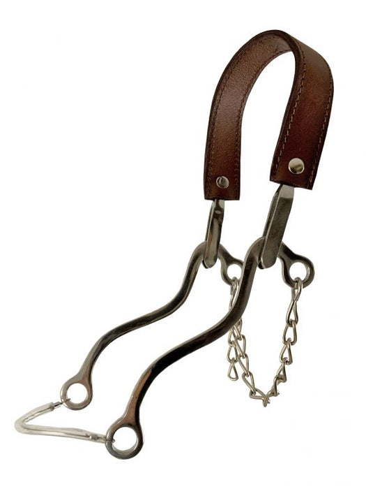 Showman ® stainless steel Hackamore with leather strap.