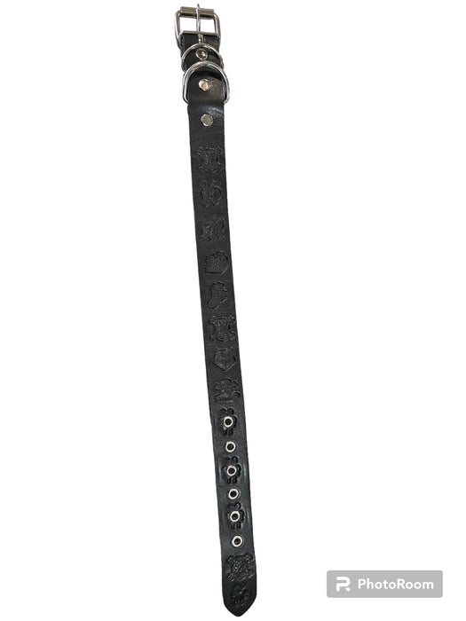 Dog collar with Logos - black/leather - collar de perro - negro/piel - MEDIUM