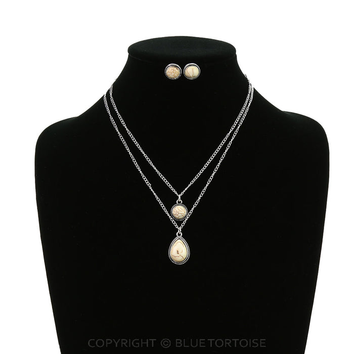 2 Layered Western Style Stone Necklace Set/TURQUISE