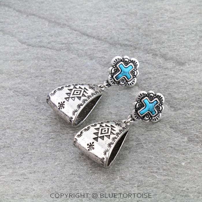 Western Aztec Pattern Cross Stone Stud Earrings