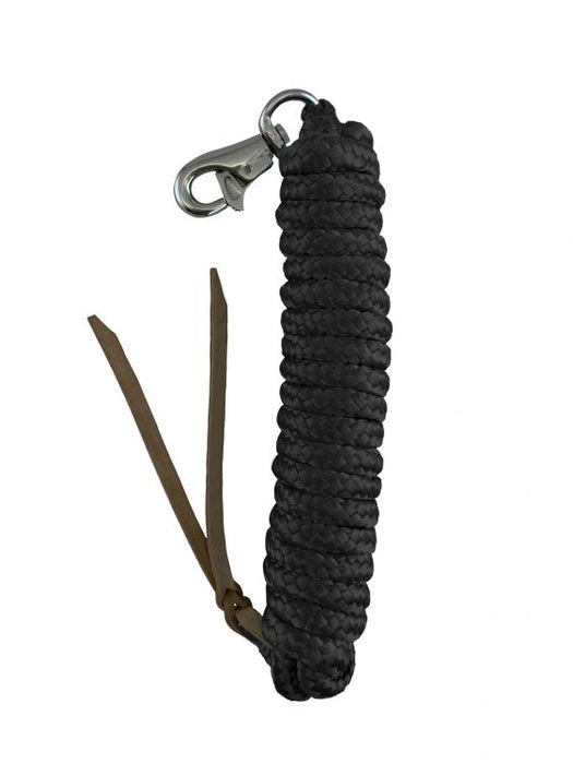 5/8" X 14' leather end nylon pro braid training lead with trigger bull snap.- Black
