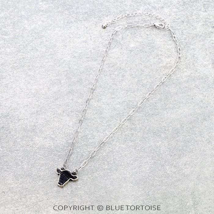Cow Head Stone Necklace - Black