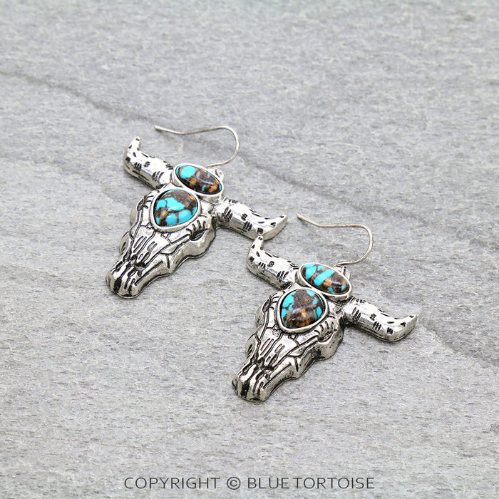 Western Longhorn Handmade Stone Dangle Earrings