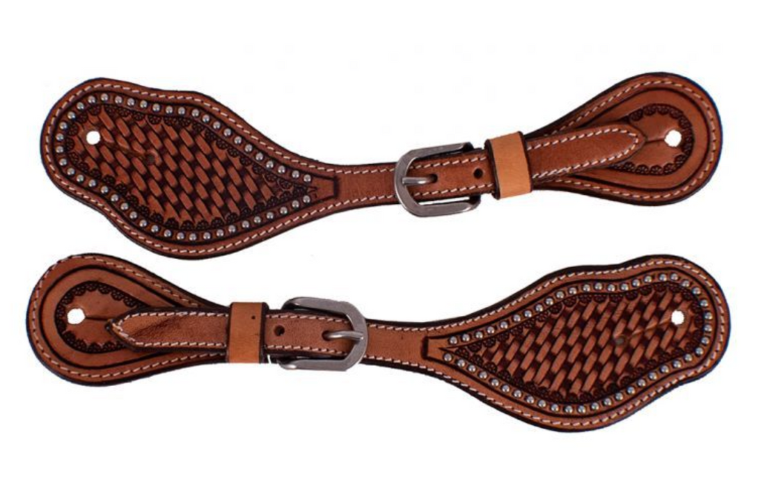 Showman Arg. Leather Spur Straps w/Basketweave Tooling