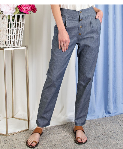WASHED PINSTRIPE SNAP BUTTON PANTS