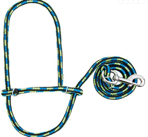3/8'' Poly Rope Goat/Sheep Halter with Snap - blue/black/yellow
