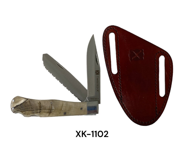TWISTED X 4.25" CLOSED FOLDING KNIFE LOCKING 3CR SS BLADES RAM HORN HANDLE