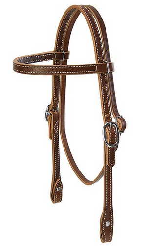 Doubled and Stitched Harness Leather Browband Headstall,  Pony