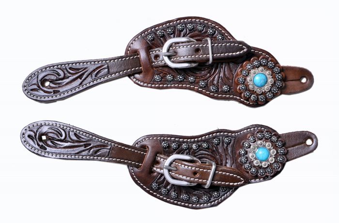 121-  Ladies Size Argentina Cow Leather with Turquoise Concho Spur Straps