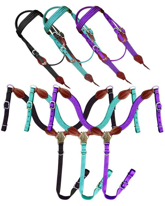 Showman ® Nylon Brow Band Headstall and Breast collar set with leather accents.