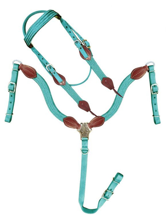 Showman ® Nylon Brow Band Headstall and Breast collar set with leather accents.
