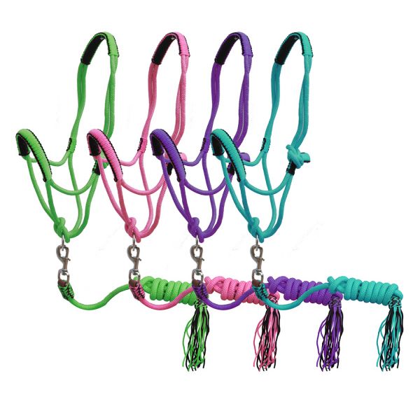 Showman ® Pony Braided nylon cowboy knot rope Halter with lead