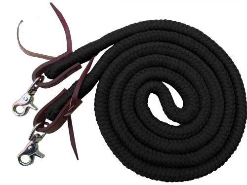 19504 - 8ft braided soft cotton barrel reins with scissor snap ends.