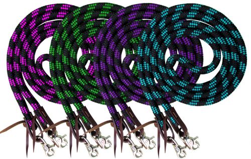 19554 - 8ft braided nylon barrel reins with scissor snap ends