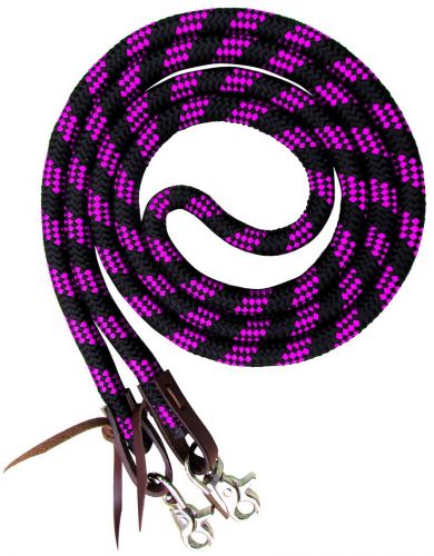 19554 - 8ft braided nylon barrel reins with scissor snap ends