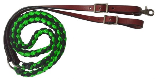 19630 - 8ft Nylon braided contest reins with leather ends