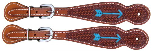 SHOWMAN LEATHER SPUR STRAPS WITH RAWHIDE LACED ARROW