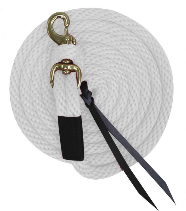 WHITE 5/8" x 10' Deluxe poly lead with removable brass snap and leather ends.