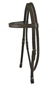 Dark Oil Horse Size Browband Leather Headstall, With 7ft Split Reins