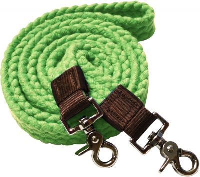 7.5 ft long  cotton roping reins with scissor snap ends.