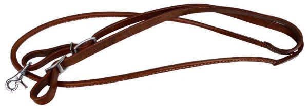 5647 -  5/8" X 7' one piece leather rolled middle roping rein with conway buckles.