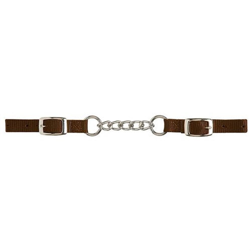 Heavy-Duty Nylon Curb Strap with 4-1/2" Single Link Chain -Brown