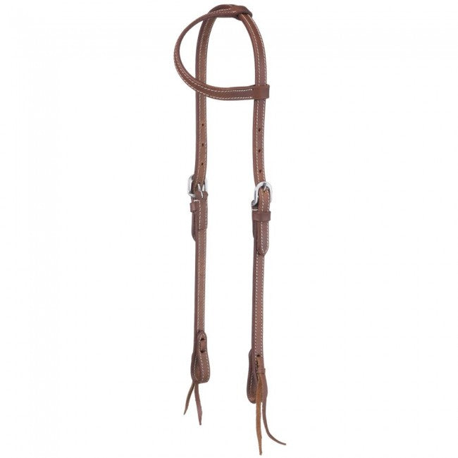 Double Stitched Harness Leather Single Ear Headstall w/Tie Ends