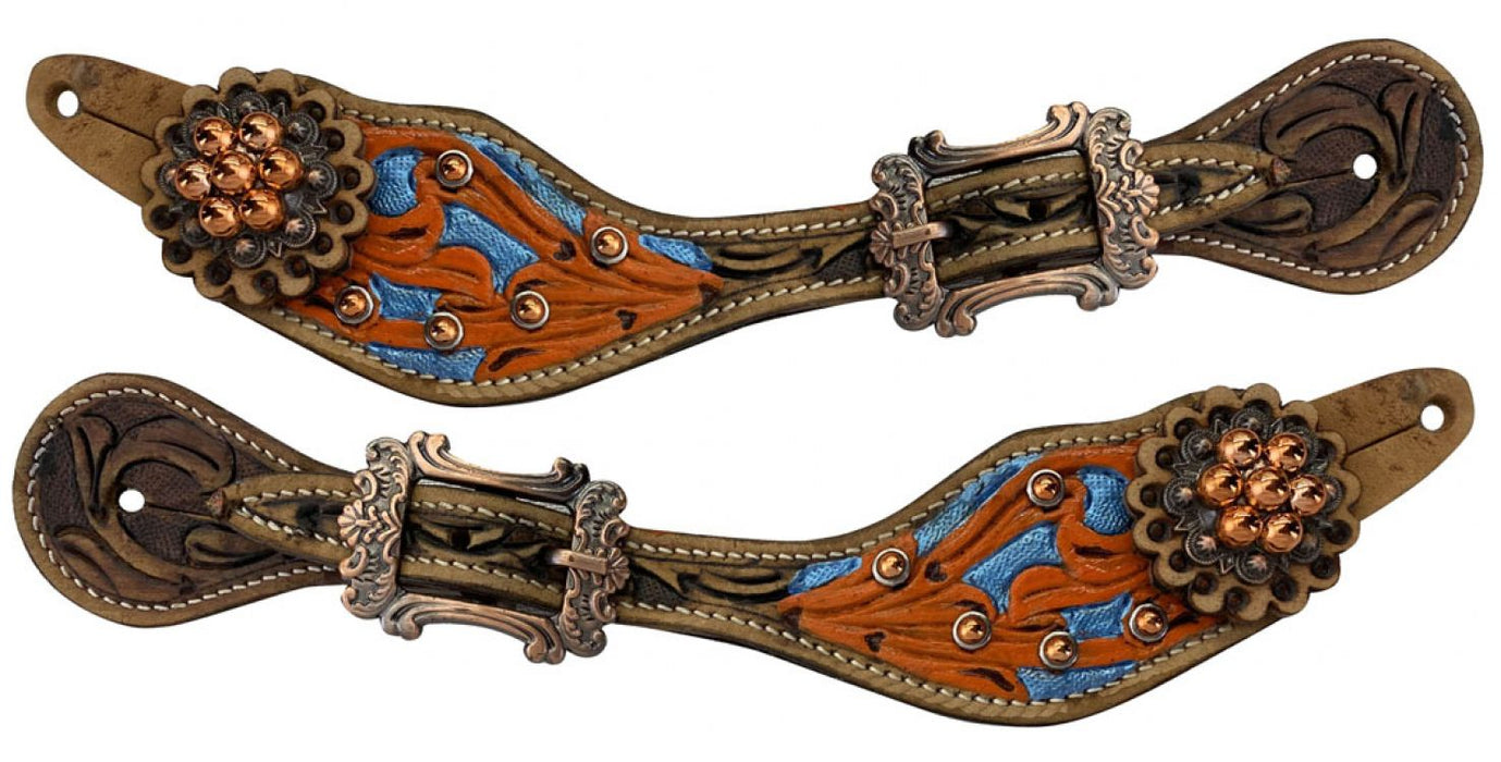 SHOWMAN- LADIES HAND PAINTED ORANGE AND METALLIC BLUE FORAL.