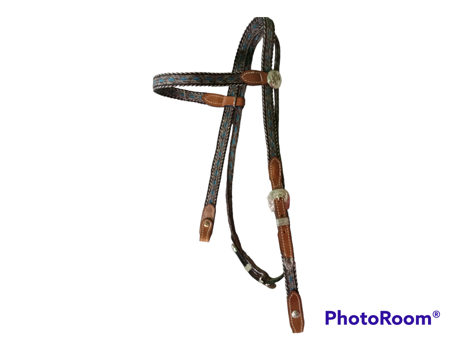 Straight Browband Headstall - handmade Turquoise/Brown/White