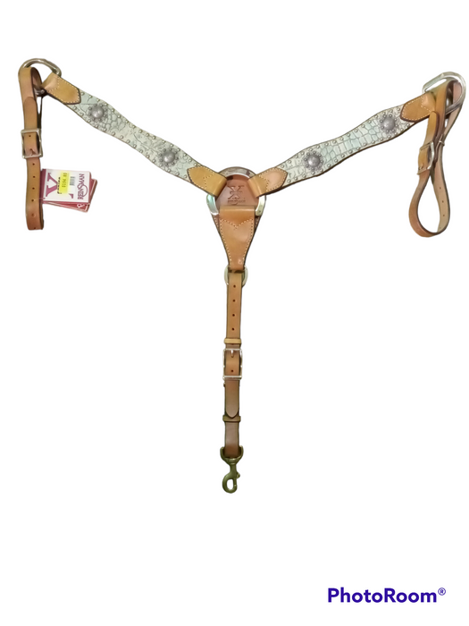 X/series Neon Rodeo 2 1/2 breast collar - Tuerquoise Alligator with Antique Berry Conchos