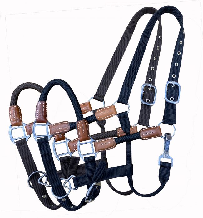 M-137X - Nylon halter with Nylon Rope Nose and Cheeks with leather accents