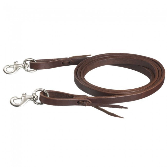 TOUGH1 PREMIUM HARNESS LEATHER ROPING REINS WITH WATERLOOP SNAP ENDS