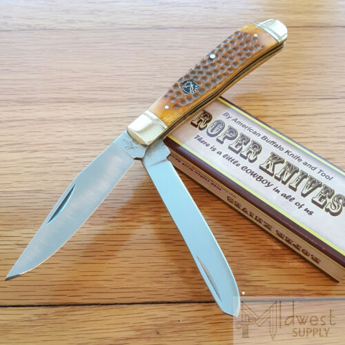 Roper - Viper Trapper Pocket Knife 1065 Carbon Steel Blades Brown Bone Handle